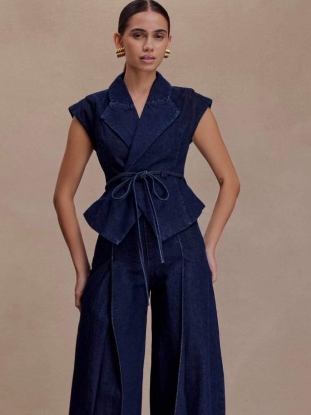 MESHKI Denim Tie Front Top Blue Corset Style